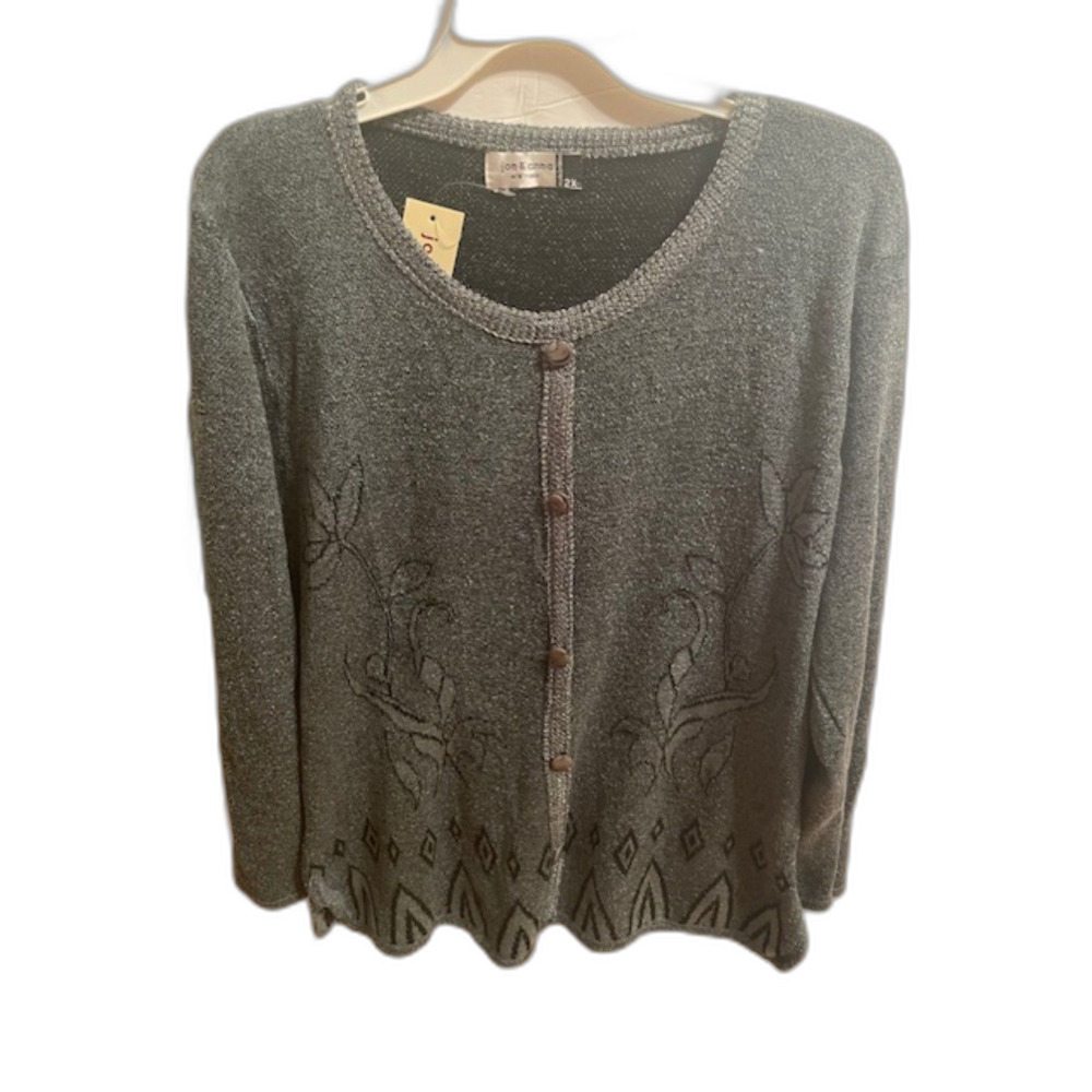 New Jon & Anna Faux Cardigan Sage Green Sweater 2X